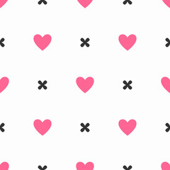 Repeating hearts and crosses. Simple romantic seamless pattern. Cute endless sprint.
