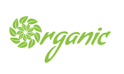 Healthy Organic Food Logo with leaf. Vector illustration.