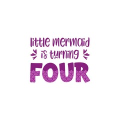 Fourth birthday for little girl with mermaid scales vector illustration.Cute word Four with mermaid scales