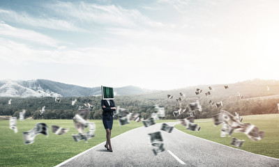 Business woman with monitor instead of head.