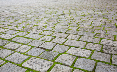 Stone pavement with grass in perspective
