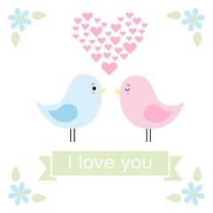 couple of cute birds in love vector illustration