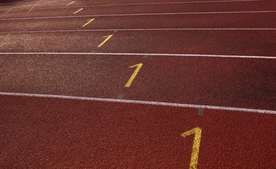 Empty red racetrack for athletics