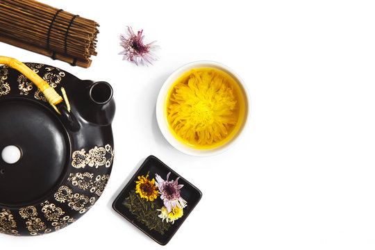 Aesthetic Tea ceremony on white background