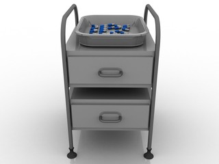 3d rendering tablets in tray on medical stand

