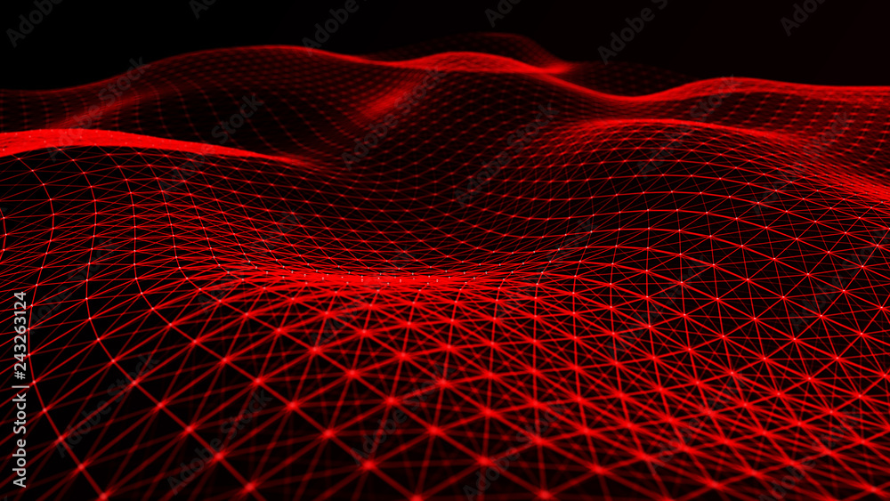 Poster Abstract red polygonal space. Molecular structure and communication. Network connection structure. Big data digital background. 3d rendering.
