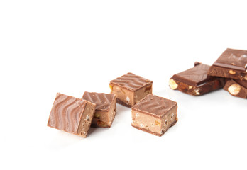 chocolate pieces isolated