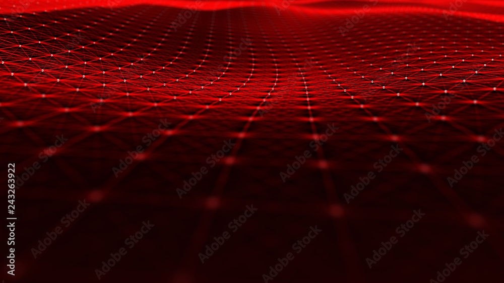 Poster Abstract red polygonal space. Molecular structure and communication. Network connection structure. Big data digital background. 3d rendering.