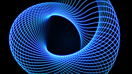 Effect of depth of round virtual tunnel. Bid Data stream visualization. Technology banner for business web presentation. Abstract science fiction futuristic background. 3D rendering.