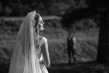 Wedding couple. Pretty bride and stylish groom.
