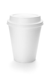 White paper coffee cup with plastic top.
