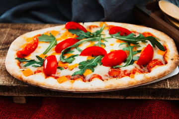 pizza with mozzarella, emmental and cheddar cheese