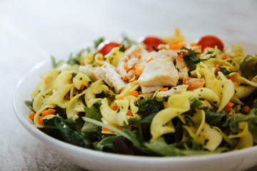 Roasted Chicken Cooked Twists and Mustard Sauce salad