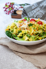 Roasted Chicken Cooked Twists and Mustard Sauce salad
