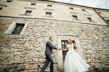 Wedding couple. Pretty bride and stylish groom.