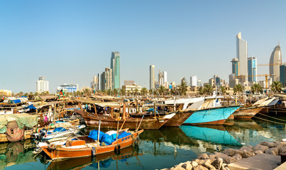 Fototapeta na wymiar Traditional fishing boats in Kuwait City