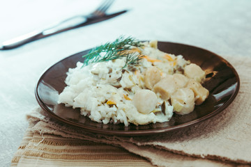 Scallop leek with basmati rice