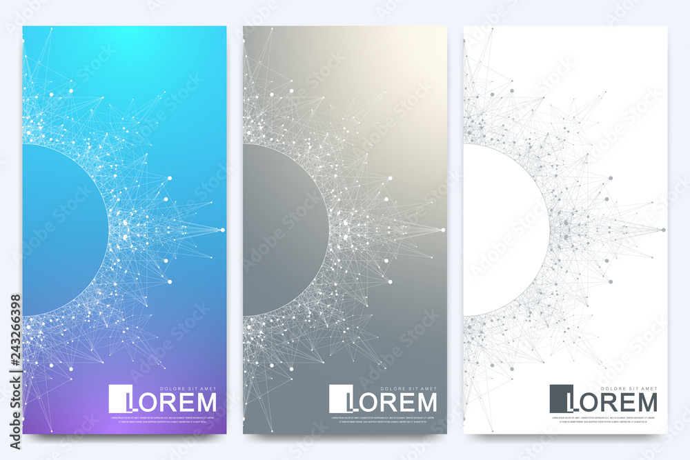 Aufkleber Modern set of vector flyers. Geometric abstract presentation with golden mandala. Molecule and communication background for medicine, science, technology, chemistry