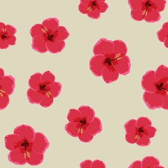 Exotic seamless pattern with tropical flowers. Hibiscus flower. Floral background with exotic flowers.