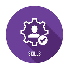 Skills icon with check sign. Skilled employee icon and approved, confirm, done, tick, completed symbol. Vector icon