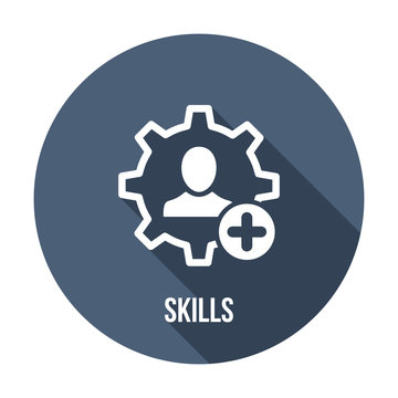 New Capable Person. Skills Icon With Add Sign. Skills Icon And New, Plus, Positive Symbol. Vector Icon