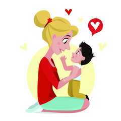 Mother's love. Mom's hug. Mom and son.Vector illustration. Card on Mother's Day
