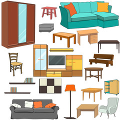 a set of furniture, a sofa, a wardrobe, a chair