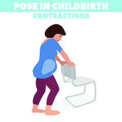 Pose in childbirth. Birth pains. Relief of labor pains. Vector illustration.