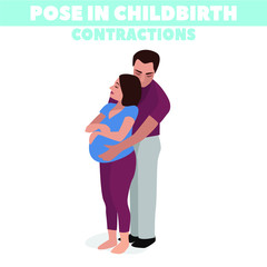 Pose in childbirth. Birth pains. Relief of labor pains. Vector illustration.