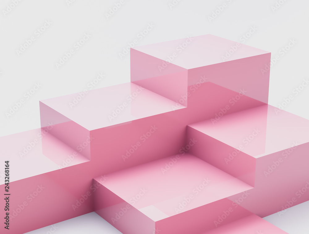 Poster abstract 3d composition. pastel pink podium backdrop for product display with geometric 3d cube.