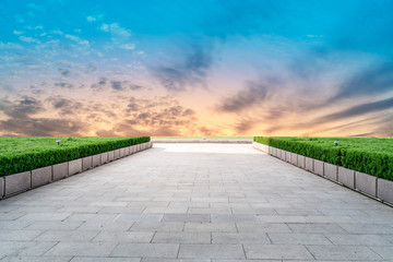 Empty square tiles and beautiful sky scenery