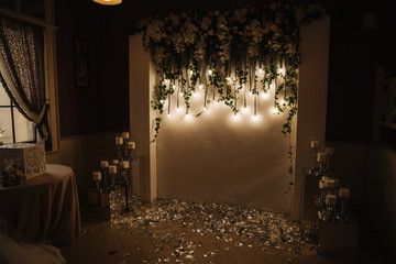 Flowers in the restaurant on the table. Wedding decoration