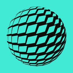 graphic sphere with wave of square pattern in blue black
