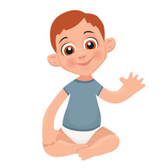 Little boy is sitting on the floor and playing