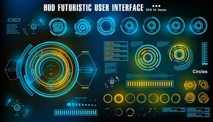 HUD futuristic blue user interface, dashboard display virtual reality technology screen, target