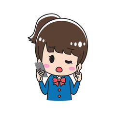 Thinking woman smartphone high school girl upper body