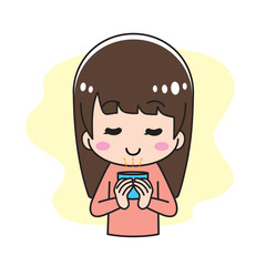 A woman's cup of hot drink