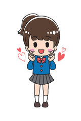 High school girl with finger Heart