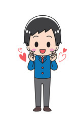 A male student with a finger heart