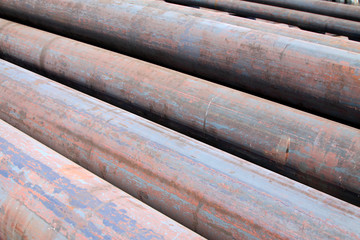 Oxidation rust steel pipe on the shipping dock