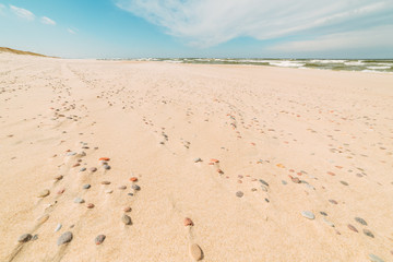 View of the sand dunes in hot weather on a summer sunny day, beautiful blue sky