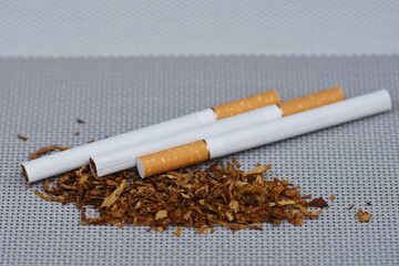 Tobacco and cigarette isolated on white background