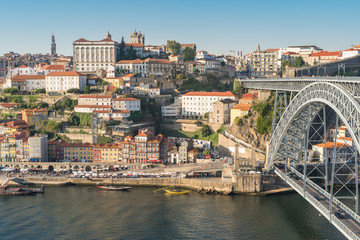 Fototapeta na wymiar View to the historical centre of Oporto with the world heritage site the old town and the Ribeira Pier