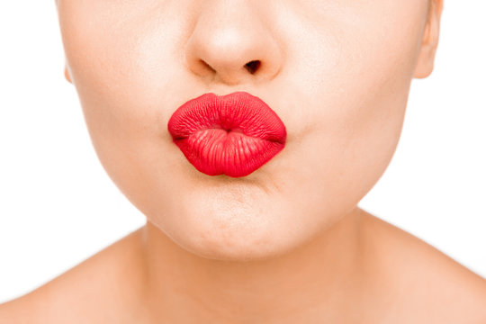 Sexy Lips. Beauty Red Lip Makeup Detail. Beautiful Make-up Closeup. Sensual Open Mouth. lipstick or Lipgloss. Kiss. Beauty Model Woman's Face close-up