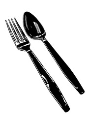 Black spoon and fork by illustration on white background