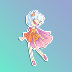 Superhero princess, little teen girl as a superhero vector cartoon illustration with gradients. Super hero girl running and fighting, brave princess, cute cartoon feminism concept about girls. Sticker