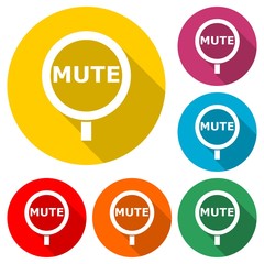 Mute road red tag sign icon or logo, color set  with long shadow