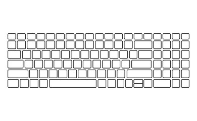 Keyboard white silhouette pattern, template. Computer vector Isolated. Black version. Top View