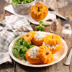 pumpkin filling with rice and salad