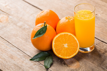 Closeup of orange juice and fresh fruits